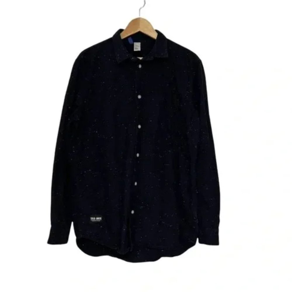 H&M Long Sleeve Button Down Shirt Navy Blue Men's Size Medium